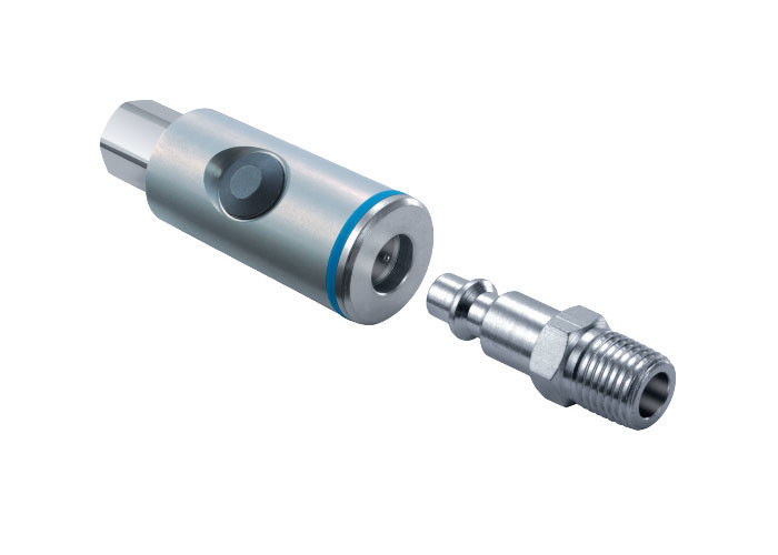 Industrial Interchange pushbutton safety coupling is designed for use with compressed air Pneumatic Quick Coupling