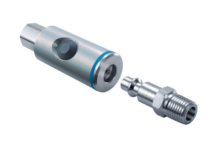 Industrial Interchange pushbutton safety coupling is designed for use with compressed air Pneumatic Quick Coupling